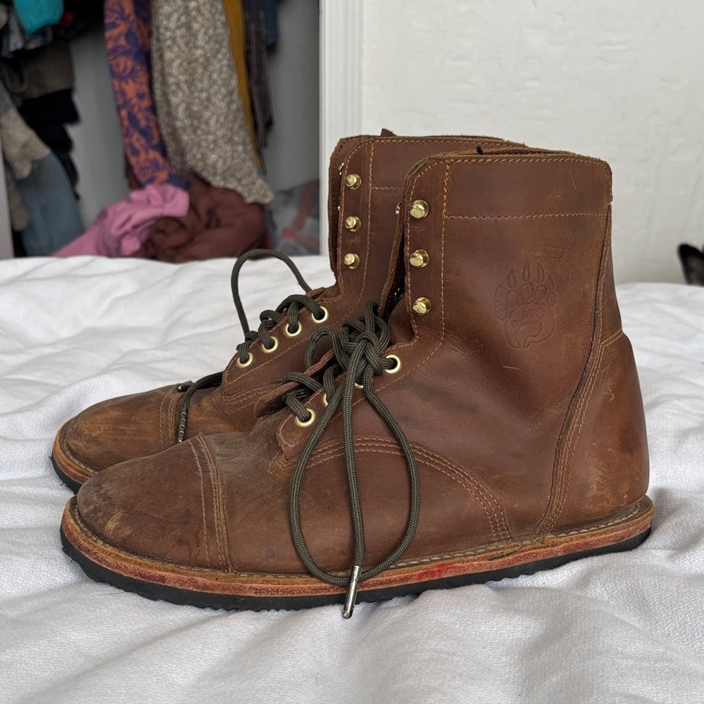 Bearfoot Bruin Patriot Leather Boots Mens 8.5 Crazy Horse